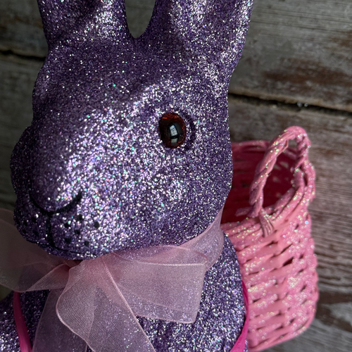 Ino Schaller Extra-Large Glitter Bunny with Bow and Basket in Purple