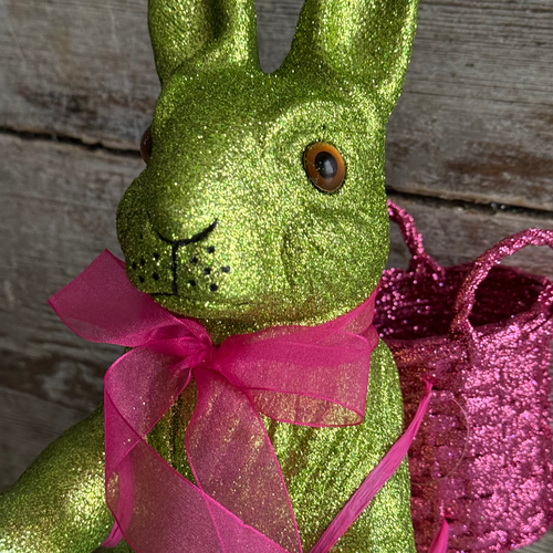 Ino Schaller Extra-Large Glitter Bunny with Bow and Basket in Green