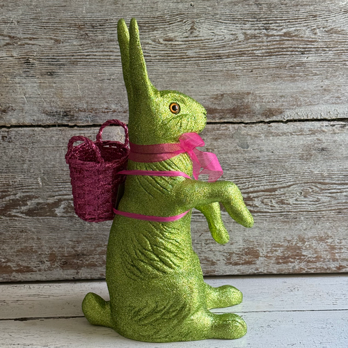 Ino Schaller Extra-Large Glitter Bunny with Bow and Basket in Green