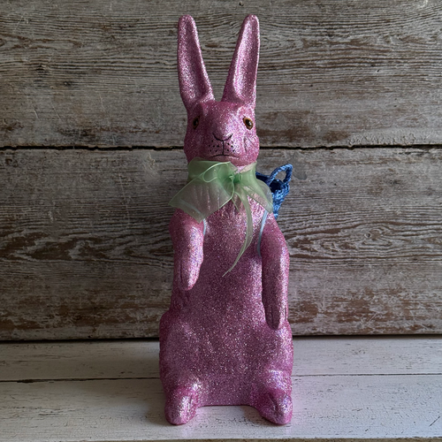 Ino Schaller Extra-Large Glitter Bunny with Bow and Basket in Lilac