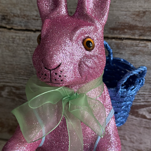 Ino Schaller Extra-Large Glitter Bunny with Bow and Basket in Lilac