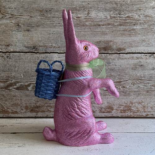 Ino Schaller Extra-Large Glitter Bunny with Bow and Basket in Lilac