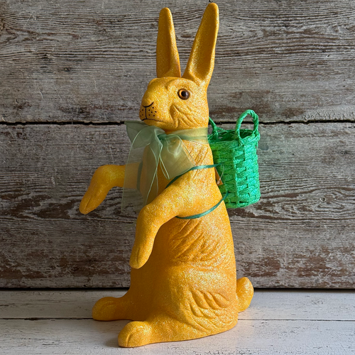 Ino Schaller Extra-Large Glitter Bunny with Bow and Basket in Orange