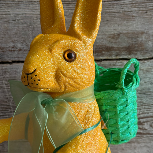 Ino Schaller Extra-Large Glitter Bunny with Bow and Basket in Orange