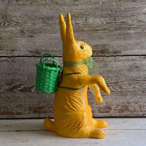 Ino Schaller Extra-Large Glitter Bunny with Bow and Basket in Orange