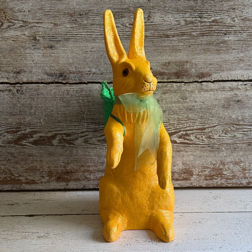 Ino Schaller Extra-Large Glitter Bunny with Bow and Basket in Orange