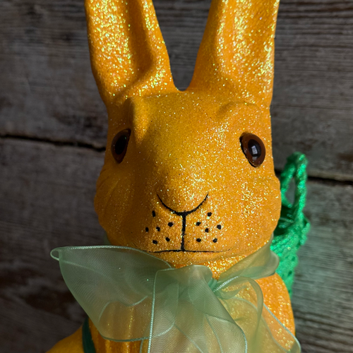 Ino Schaller Extra-Large Glitter Bunny with Bow and Basket in Orange