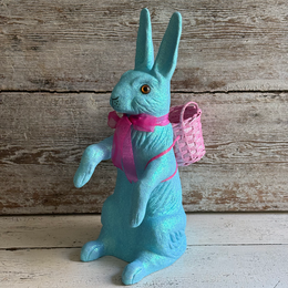Ino Schaller Extra-Large Glitter Bunny with Bow and Basket in Light Blue