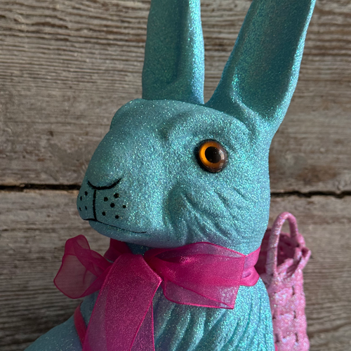 Ino Schaller Extra-Large Glitter Bunny with Bow and Basket in Light Blue
