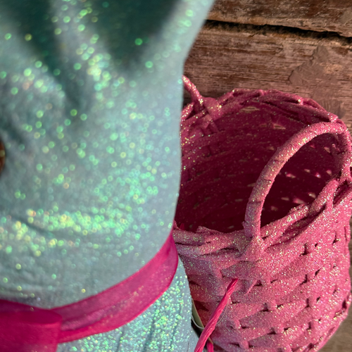 Ino Schaller Extra-Large Glitter Bunny with Bow and Basket in Light Blue