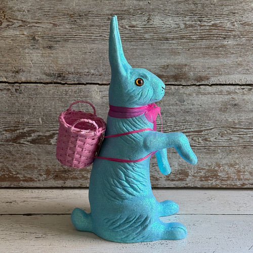 Ino Schaller Extra-Large Glitter Bunny with Bow and Basket in Light Blue