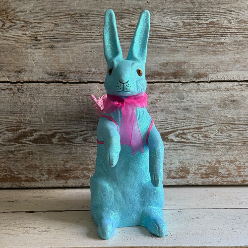 Ino Schaller Extra-Large Glitter Bunny with Bow and Basket in Light Blue