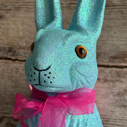 Ino Schaller Extra-Large Glitter Bunny with Bow and Basket in Light Blue