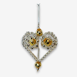 Gold & Silver Beaded Heart Shaped Ornament