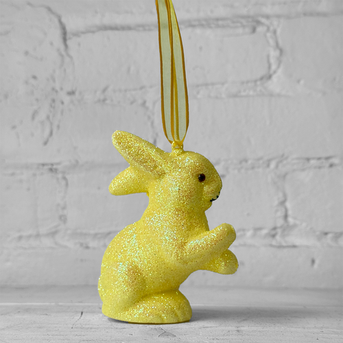 Ino Schaller Extra-Small Sitting Glitter Bunny Ornament in Yellow