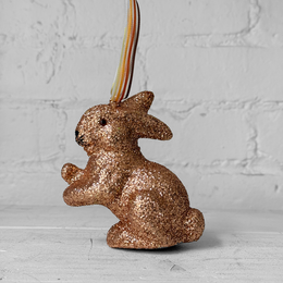 Ino Schaller Extra-Small Sitting Glitter Bunny Ornament in Champagne
