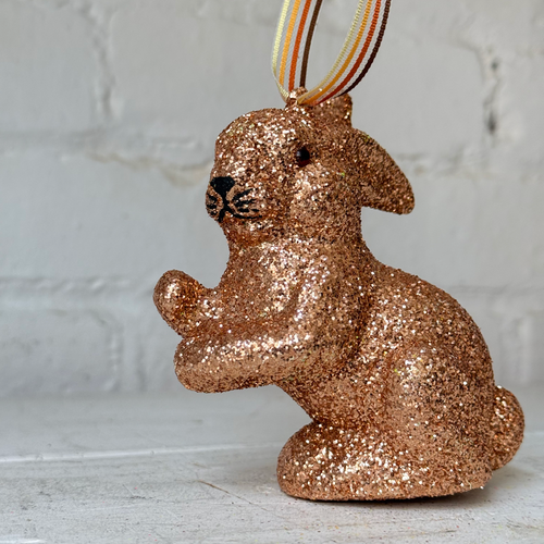 Ino Schaller Extra-Small Sitting Glitter Bunny Ornament in Champagne