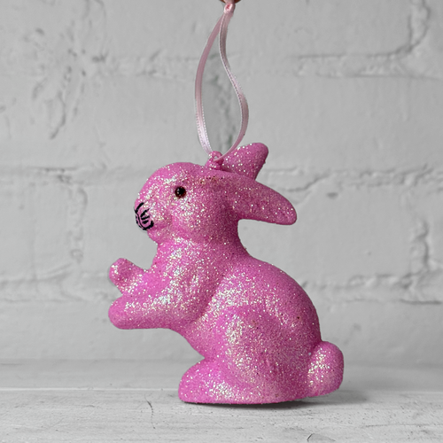 Ino Schaller Extra-Small Sitting Glitter Bunny Ornament in Pink