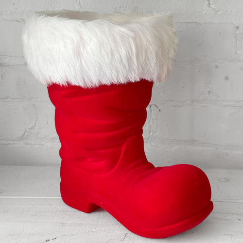4.5" H Small Flocked Santa's Red Boot Bucket