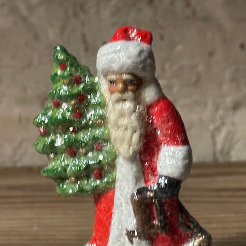 Papier-Mâché Santa in Red Coat with Molded Tree