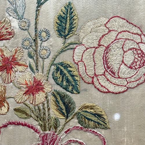 Pair of 19th-century Framed Embroidered Floral Silk Panels
