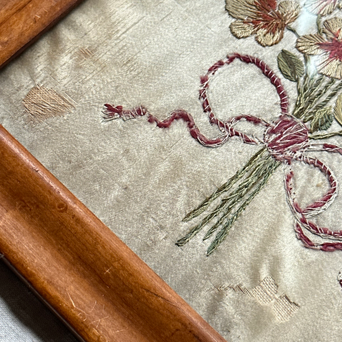 Pair of 19th-century Framed Embroidered Floral Silk Panels