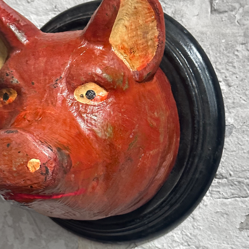 Black Forest Carved Red Pig Head