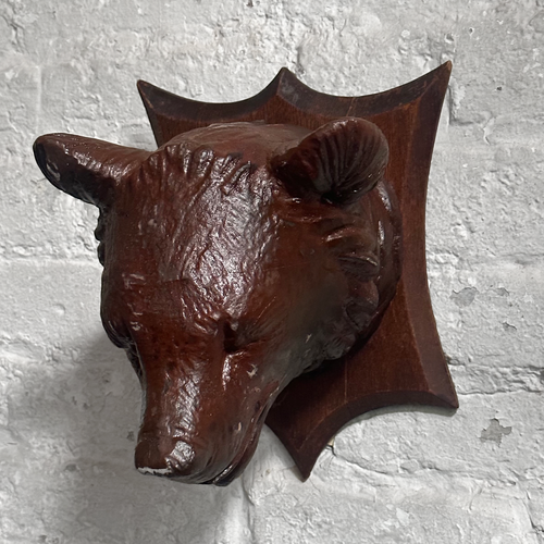 Black Forest Carved Brown Bear Head