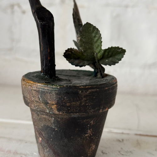 Black Forest Carved Perched Bird on Clay Pot (#5)