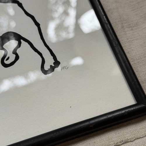 Hugo Guinness "Mark's Dog" Linocut in a Vintage Frame