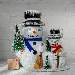 Papier-Mâché Snowman Family with Trees