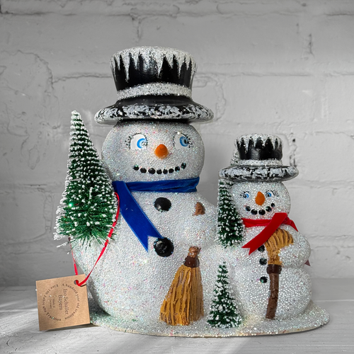 Papier-Mâché Snowman Family with Trees