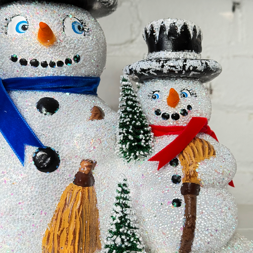 Papier-Mâché Snowman Family with Trees