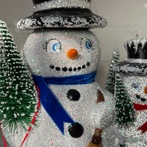 Papier-Mâché Snowman Family with Trees