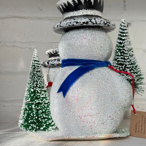 Papier-Mâché Snowman Family with Trees