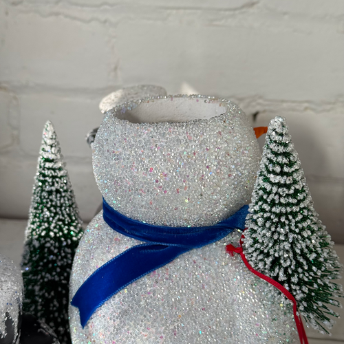 Papier-Mâché Snowman Family with Trees
