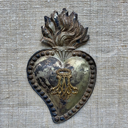 19th Century Italian Ex-Voto Flaming Silver Heart (No. 33)