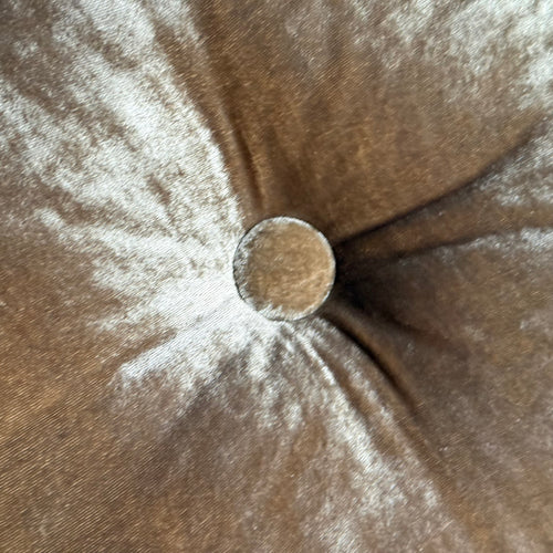 Button Fringe Silk Velvet Cushion in Dusty Olive with Beige Fringe