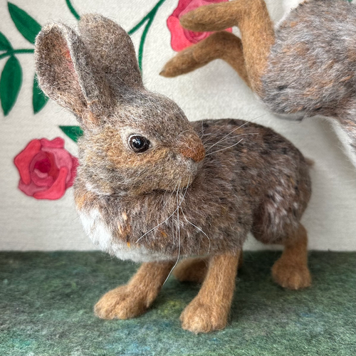 "Among the Roses" Needle Felted Rabbit Diorama
