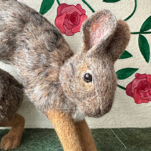 "Among the Roses" Needle Felted Rabbit Diorama