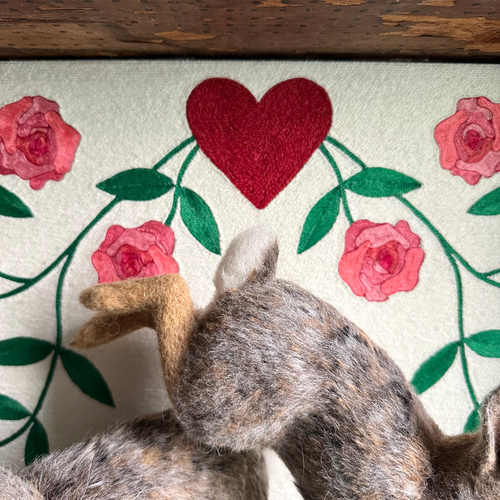 "Among the Roses" Needle Felted Rabbit Diorama