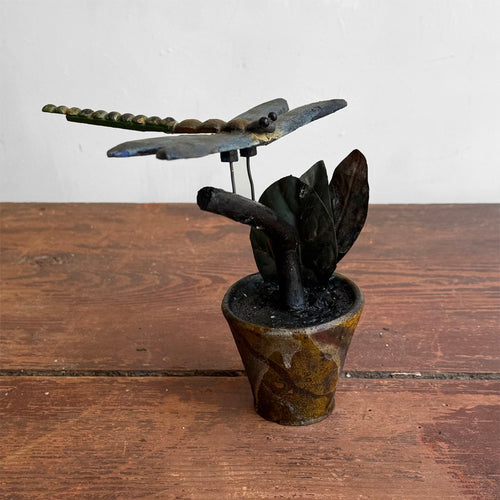 Black Forest Carved Dragon Fly on Clay Pot (9-03)