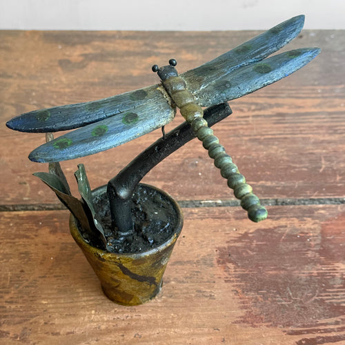 Black Forest Carved Dragon Fly on Clay Pot (9-03)