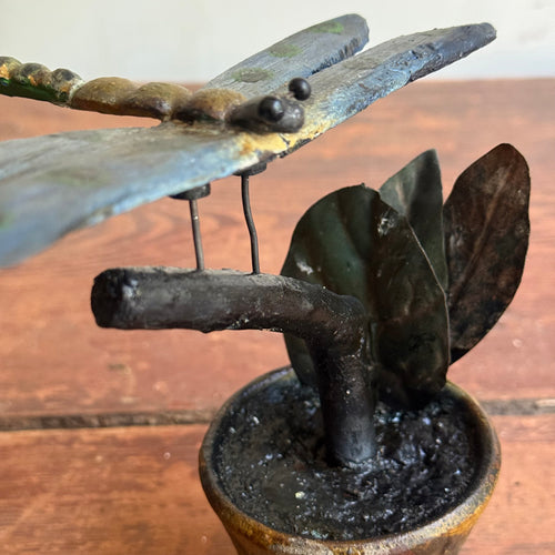Black Forest Carved Dragon Fly on Clay Pot (9-03)