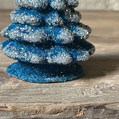 Papier-Mâché Small Blue Frosted Glitter Tree