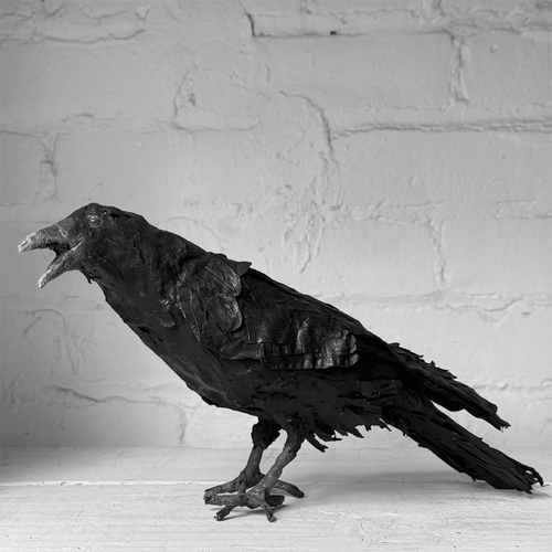 Papier-Mâché Painted Crow #01