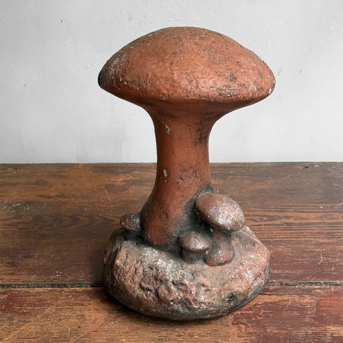 Antique Cast Cement Painted Mushroom