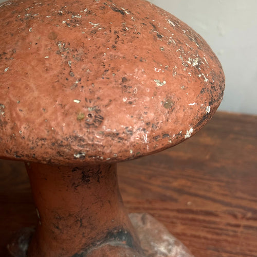 Antique Cast Cement Painted Mushroom