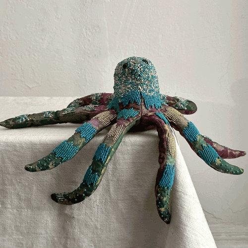 Oceanic Silk Velvet Beaded Octopus