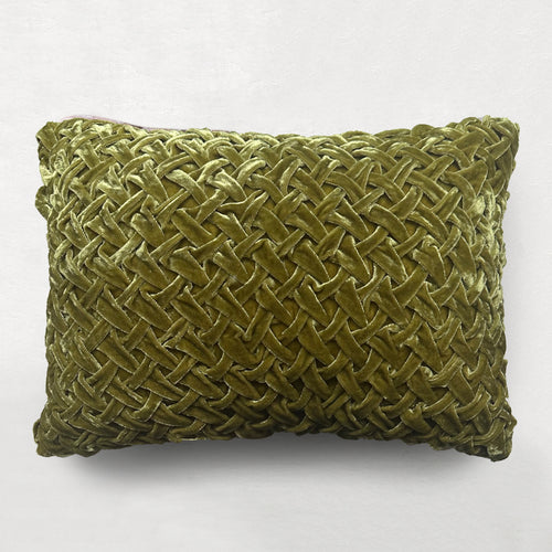 Basket Weave Silk Velvet Cushion in Peridot